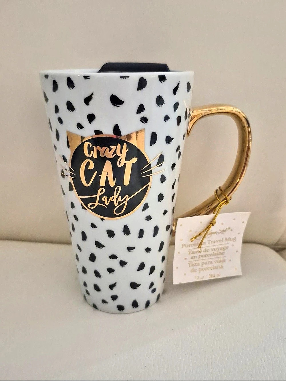 Lady Jayne Crazy Cat Lady travel mug Travel Mug in White & Black NWT